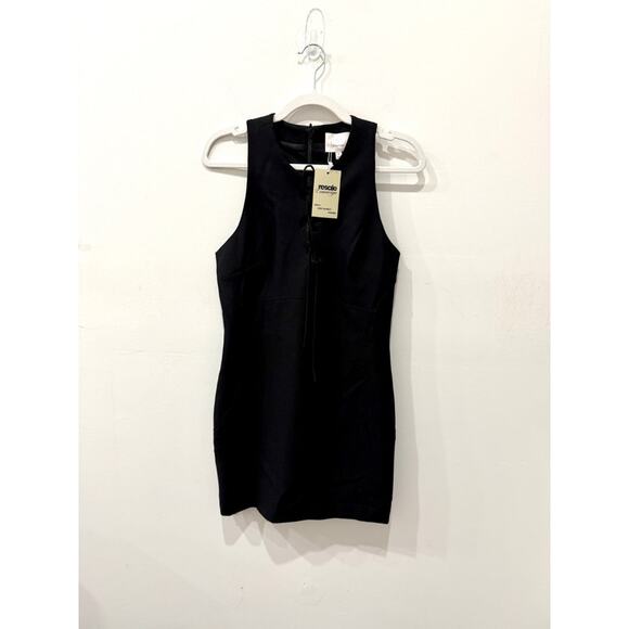 NWT Cinq A Sept Irene Lace Up Tie Cut Out Bodycon Mini Dress Black Womens Size 8 - Picture 2 of 5